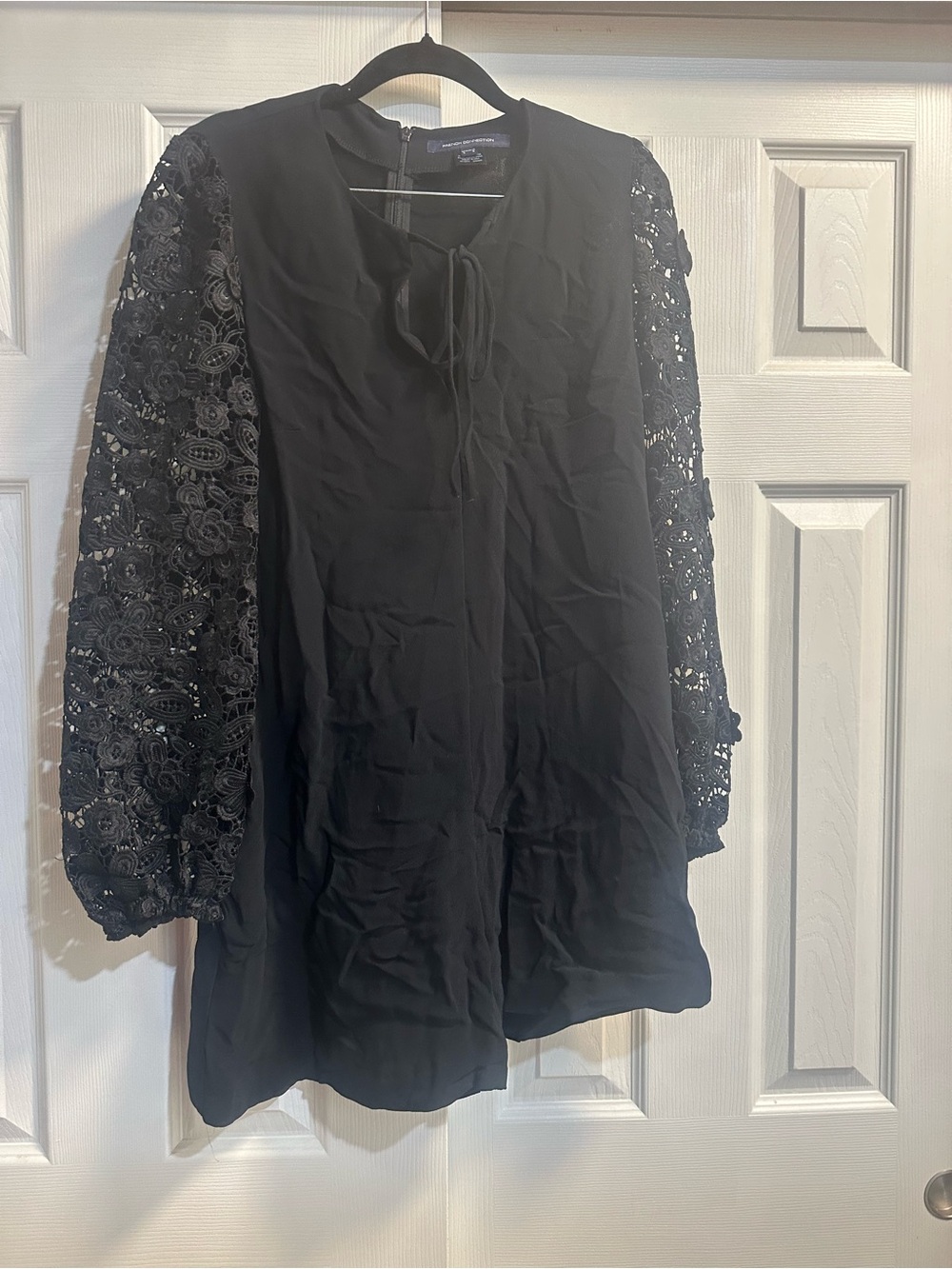 French Connection Black Lace-Sleeve Jumpsuit Romper